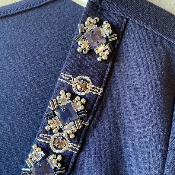 WHBM Blue Beaded V Neck Top Size Medium - Picture 4 of 13